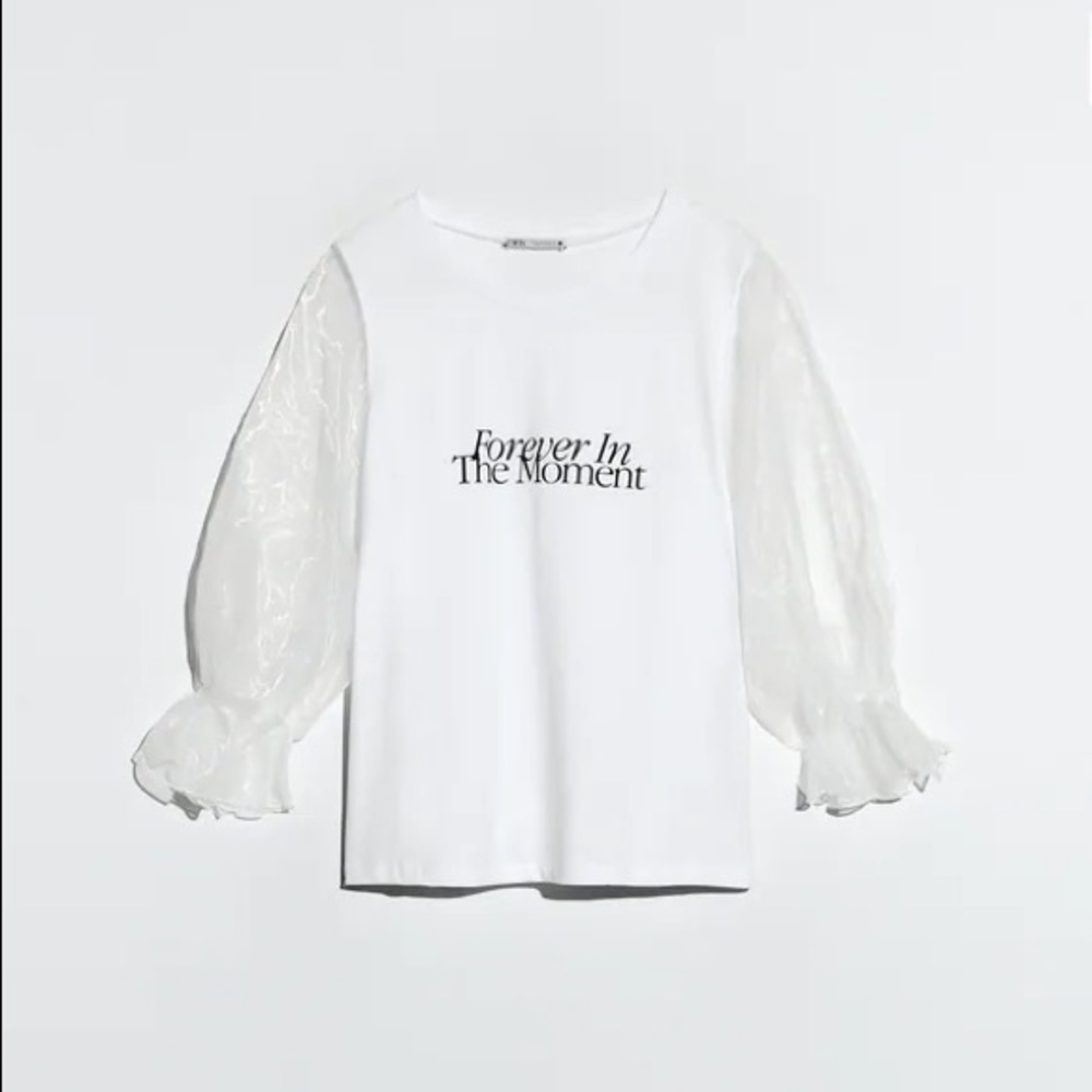 ZARA Organza Sleeve Top Puffy Balloon Sleeves Feminine Size S